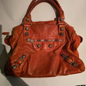 Balenciaga Orange Motocross City Giant Brogues Leather Satchel